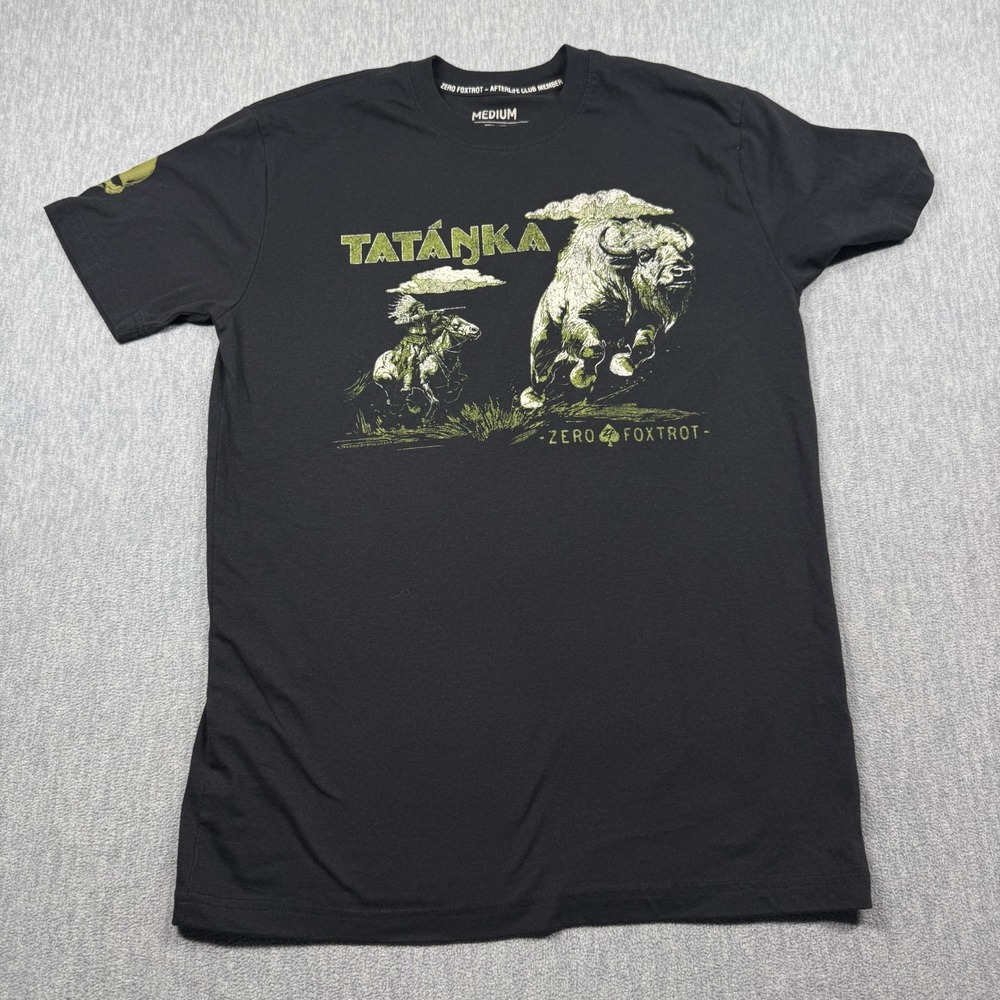 Zero Foxtrot Shirt Mens M Black Tatanka Buffalo Native Warrior Graphic Crew Tee
